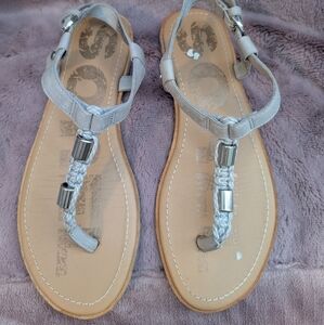 Sorel Light Gray Sandals with Silver Accents